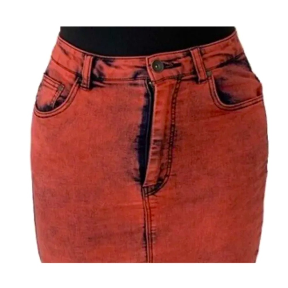 VINTAGE Zara Trafaluc Premium Wash Collection Midi Denim Skirt Red (Women’s 2)
